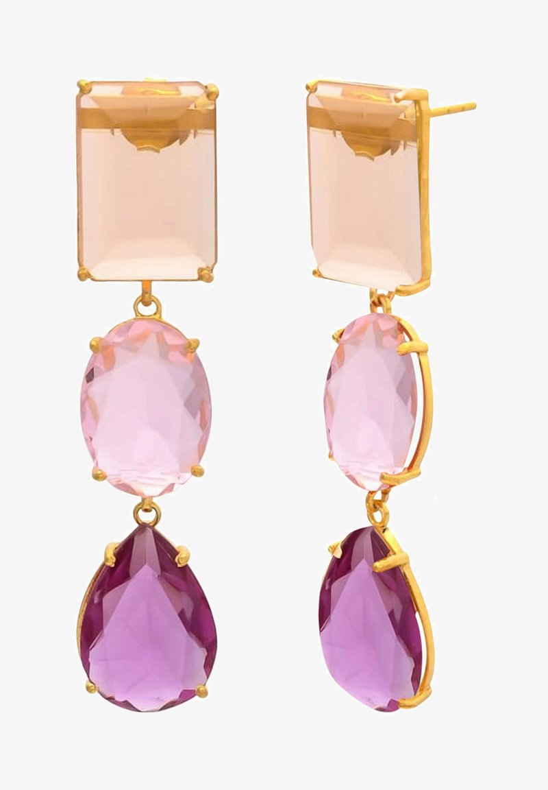 Gemshine TURMALIN ROSENQUARZ UND AMETHYST TROPFEN - Pendientes - gold coloured