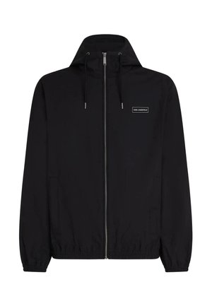 KARL LAGERFELD, HOODED LOGO PATCH ZIP-UP - Veste légère - black