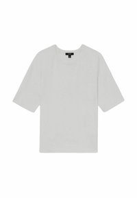 Tricou gri deschis cu mânecă scurtă, cu guler rotund, realizat dintr-o textură moale, cu o croială lejeră și fără modele sau accente vizibile.