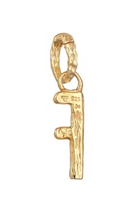 Pendentif en métal doré en forme de lettre "F". Présente une texture martelée, avec une petite boucle pour l'attache. Marqué "925" sur le côté.