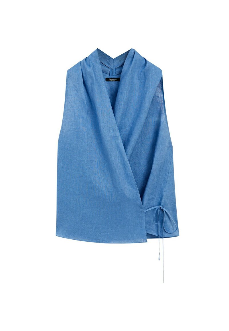 Massimo Dutti 100% LINEN CROSSOVER HALTER TOP - Blus - blue/blå ...