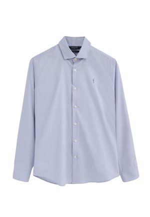 Camicia azzurra chiaro a maniche lunghe con bottoni, colletto classico e piccolo logo ricamato sul petto sinistro.