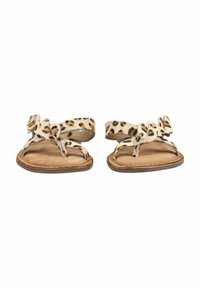 Flade sandaler med leopardmønstrede stropper og en sløjfedetalje, med en tåsne-design og polstret beige fodseng.