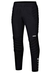 Zwarte sportbroek met een aansluitend ontwerp, textuur ribgebreide accenten op de dijen, elastische tailleband en een klein logo detail op het onderbeen.