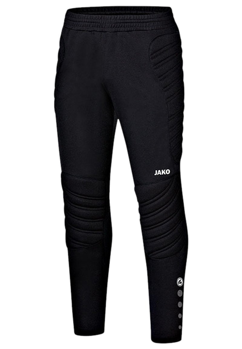 Zwarte sportbroek met een aansluitend ontwerp, textuur ribgebreide accenten op de dijen, elastische tailleband en een klein logo detail op het onderbeen.