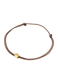 Bracelet en cordon tressé marron avec un charm en forme d'étoile dorée. Le design est minimaliste avec un seul élément décoratif.