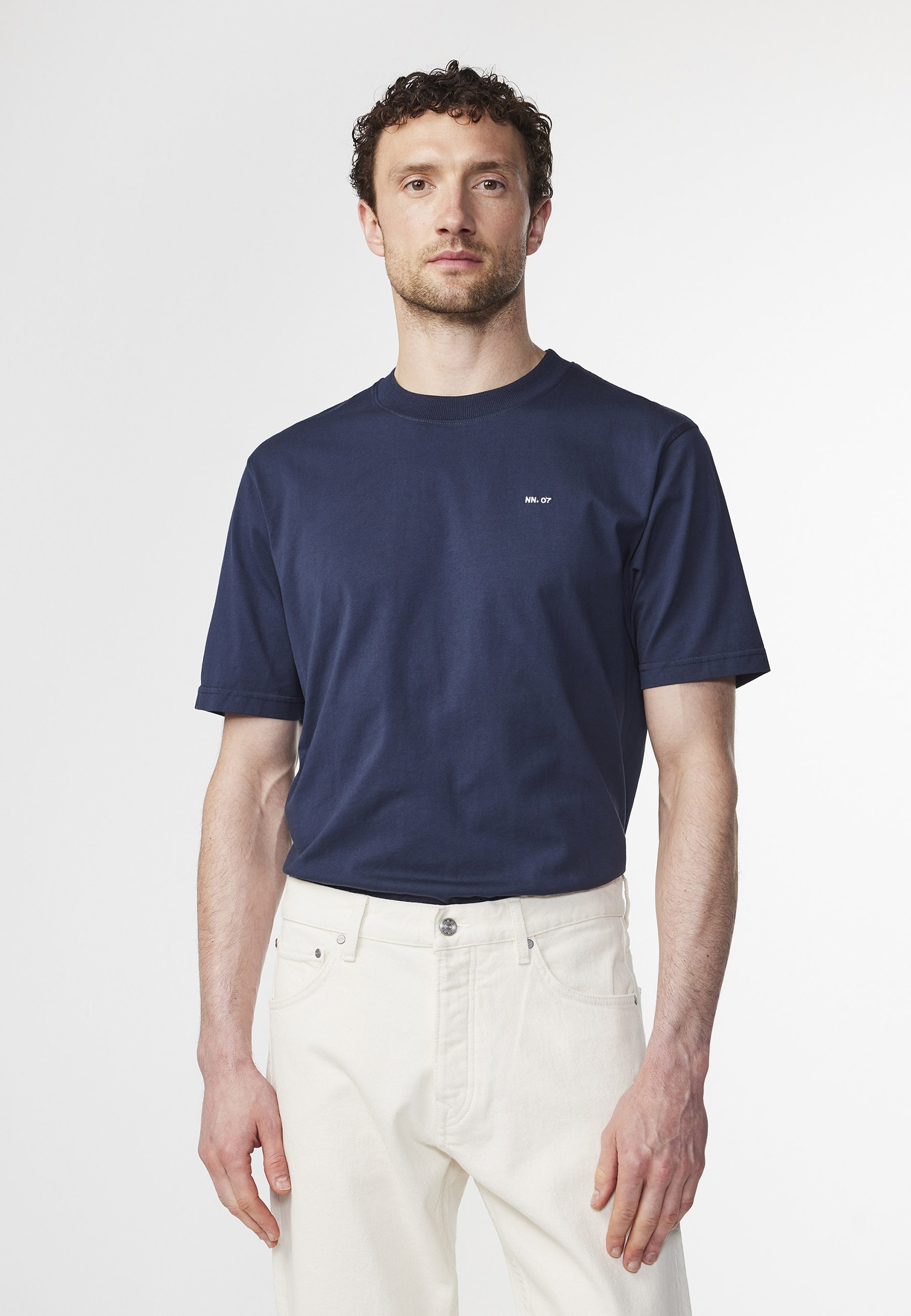Tシャツ・カットソー NN.07 T-shirts Blue NN07 Adam Pima Crew Neck T-Shirt Navy Blue at CareOfCarl.com