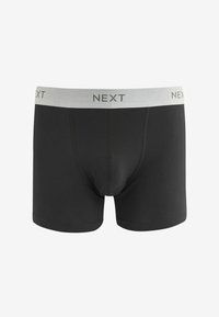 Fekete boxernadrág, puha textúrával, szürke elasztikus derékkal, amelyen fekete "NEXT" felirat található. Klasszikus kialakítás, testhez álló forma.