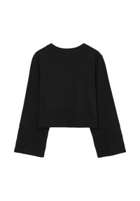 Top corto nero con maniche lunghe caratterizzato da dettagli in pizzo intricati ai polsini. Realizzato in tessuto morbido e leggero.