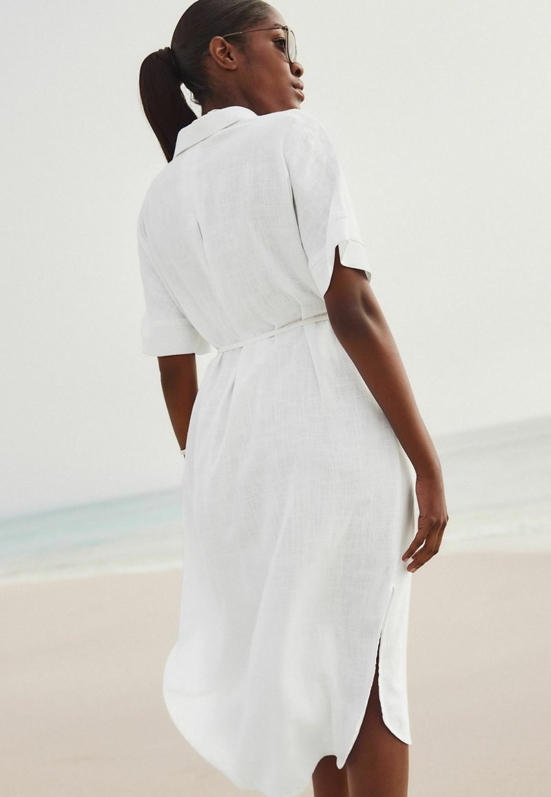 knee length dresses for ladies Ultramarine blue and navy linen dress – Yayi And Pony