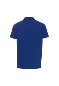 Korte mouwen polo in effen marineblauwe katoen, met een klassieke kraag en opgerolde mouwen, met een schoon, minimalistisch ontwerp.