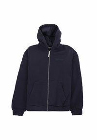 Marinblå zip-up hoodie lavet af bomuldsblanding. Har en hætte med snor, to forlommer og ribkantede manchetter og nederdel. Diskret logo-detalje.