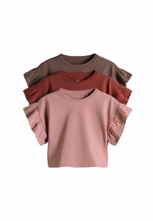 REGULAR FIT - 3 PACK FRILL SLEEVE  - Basic póló - pink brown red