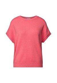 Pull court à manches courtes en tricot doux. Doté d'un col rond et d'un ourlet côtelé, il offre une coupe décontractée et ample.