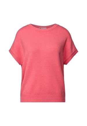 Pull court à manches courtes en tricot doux. Doté d'un col rond et d'un ourlet côtelé, il offre une coupe décontractée et ample.