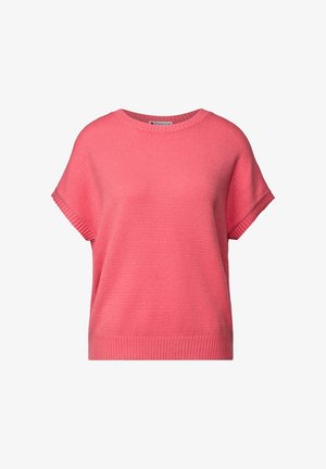 Pull court à manches courtes en tricot doux. Doté d'un col rond et d'un ourlet côtelé, il offre une coupe décontractée et ample.