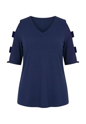 Ulla Popken, T-SHIRT, SCHULTER-CUT-OUTS, V-AUSSCHNITT, HALBARM - Camiseta estampada - marine