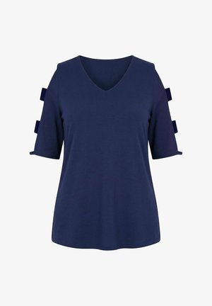 Ulla Popken, T-SHIRT, SCHULTER-CUT-OUTS, V-AUSSCHNITT, HALBARM - T-shirt con stampa - marine
