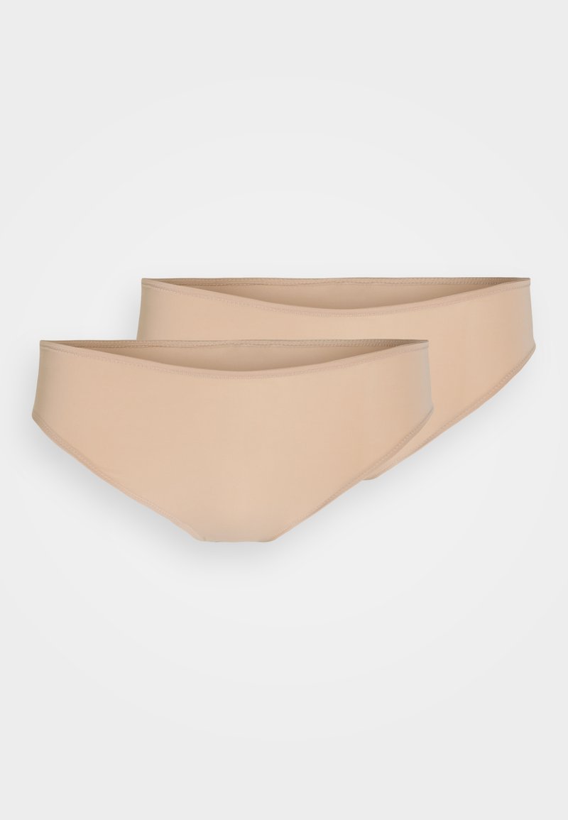 Beige, varrásmentes bikini alsónadrág sima, rugalmas anyagból. Alacsony derékfintorral és teljesen fedő kialakítással rendelkezik. Két pár található a csomagban.