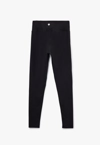 Sorte leggings lavet af strækbart materiale med en bred, høj talje og minimale sømme. Har et lille logo på ryggen af taljen.
