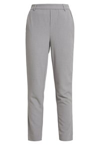 Grijze op maat gemaakte broek met een gladde textuur, voorzien van een tailleband, voorkeursplooien en een rechte pijpdesign. Geen zichtbare zakken.