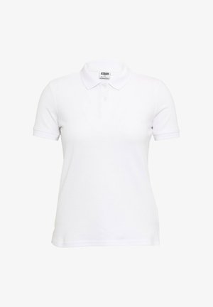 Balta īsroku polo krekls no teksturēta kokvilnas auduma. Aprīkots ar klasisku apkakli un trīs pogu joslu. Ērts siluets ar taisnu apakšmali.