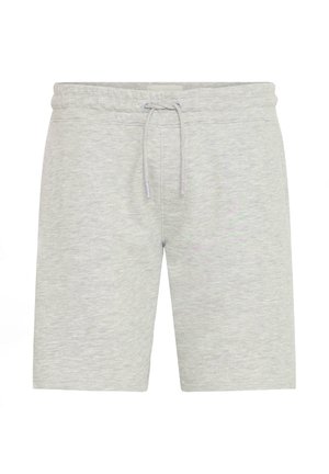 Lysegrå bomullsshorts med elastisk liv og snor. Har en glatt tekstur og design som går til kneet.