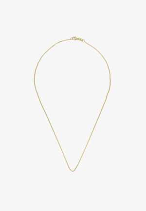 Collana a catena color oro con un design delicato e sottile. Presenta un sottile contorno a forma di V e una chiusura a moschettone. Superficie liscia e lucida.