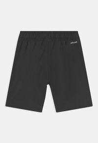 Black athletic shorts with an elastic waistband, smooth texture, and subtle AEROREADY branding on the lower left side.