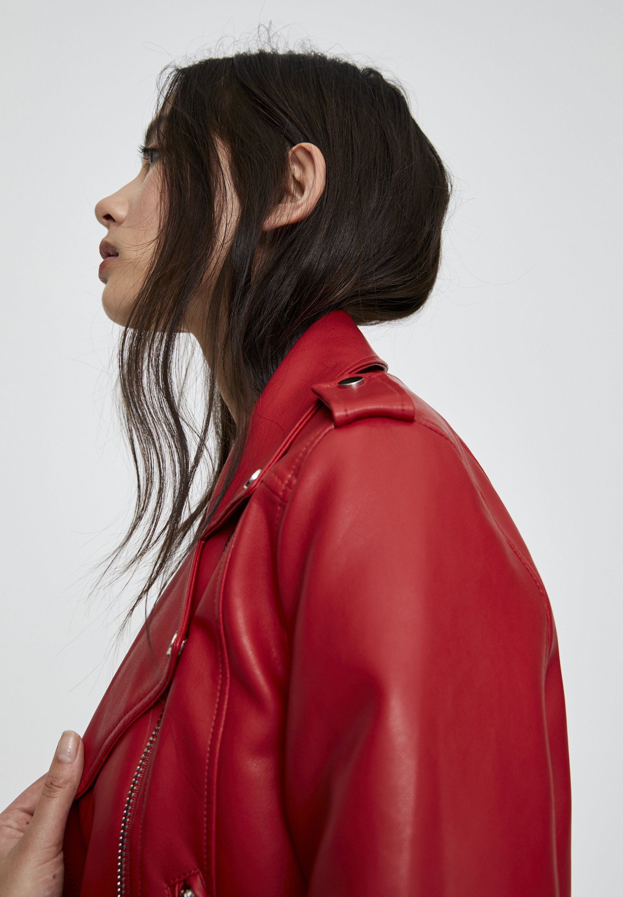 metallic red jacket