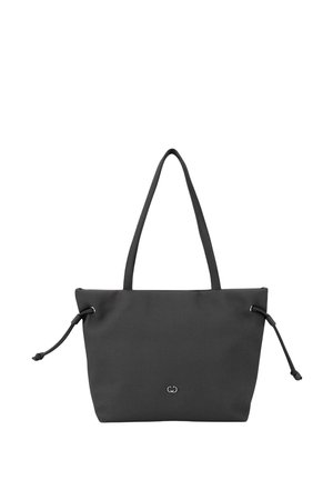 Sort tote taske lavet af blød stof med justerbare snore og dobbelt håndtag. Har et minimalistisk design og subtil logoaccent.