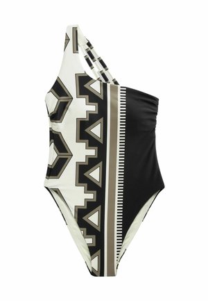ONE SHOULDER TUMMY SHAPING CONTROL  - Maillot de bain - black ecru geometric