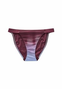 Bikini-Unterteil in Burgunderrot und helllila Farbverlauf, mit glatter Textur, dünnem Bund und elastischen Seitennähten.