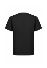 Svart kortermet T-skjorte laget av bomull, med rund halslinning og et enkelt design uten pynt.