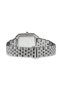 Silvrig metall länkarmband med en rektangulär baksida som visar "Copenhagen Studios" ingraverat på låset och baksidan.