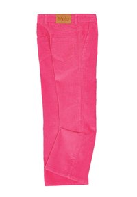 Roze corduroy broek met een rechte pijpdesign, voorzien van een leren label, vijf zakken en een ribbelstructuur.