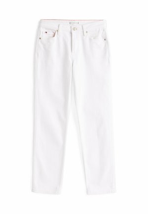 Witte denim jeans met een rechte pasvorm, voorzien van een knoop- en ritssluiting, meerdere zakken en contrasterende stiksels.