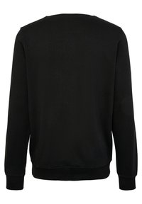 Sweat-shirt noir uni à manches longues avec poignets et ourlet côtelés, vu de dos sur fond blanc.