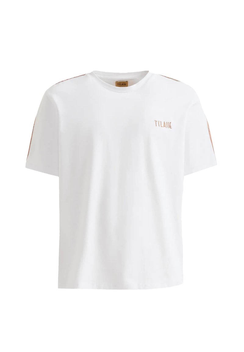 Vichyie Maglia a maniche lunghe da donna, con dettaglio a semicerchio sulla scollatura, a costine, capo basic elegante, bianco, S