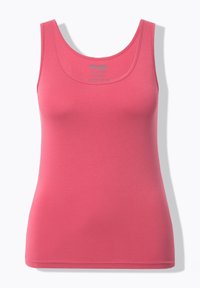 Rosa Tanktop mit Rundhalsausschnitt, aus weichem Baumwollmaterial gefertigt, mit taillierter Passform und sauberem Saum ohne Verzierungen.