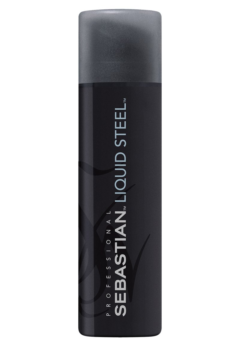 Schwarze zylindrische Flasche mit matter Oberfläche. Grauer Verschluss oben. Merkmale in kräftigem Weiß und Silber. Keine sichtbaren Muster oder Akzente.