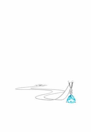 Collier en argent avec un pendentif en turquoise en forme de triangle, agrémenté d'un petit détail ressemblant à un diamant au-dessus de la pierre.