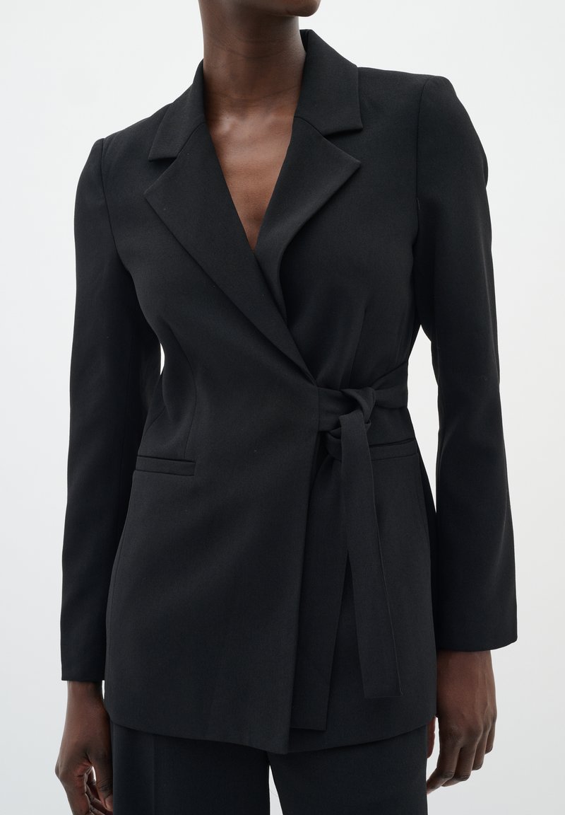 Chicme Belt Long Blazer Set Tie-belt Blazer Black Ladies H&M SG