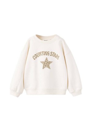 Sweat-shirt blanc à manches longues avec une étoile imprimé léopard et les mots "COUNTING STARS" au-dessus de l'étoile dans le même imprimé léopard.