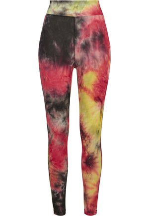 Urban Classics TIE DYE HIGH WAIST  - Leggings - darkpink/black