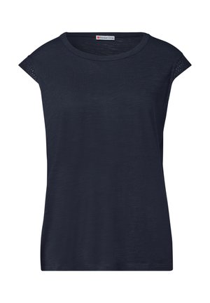 Street One, DROPPED SHOULDER SHIRT MIT CROCHET DETAILS - T-Shirt print - darkest blue