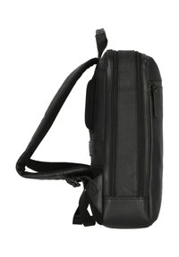 Sac à épaule en cuir noir avec surface texturée, doté de deux compartiments zippés, d'une bandoulière rembourrée et d'un panneau en maille.