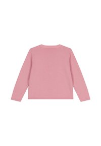 Langärmliges Shirt aus weichem pinken Baumwollstoff. Hat einen runden Ausschnitt, einen geraden Schnitt und keine sichtbaren Muster oder Logos auf dem Rücken.