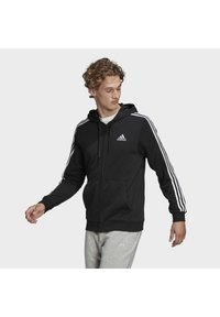 ESSENTIALS FRENCH TERRY 3-STRIPES FULL-ZIP HOODIE - Sweatjakke - black