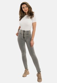 Freddy WR UP VITA ALTA - Pantaloni - gray jeans yellow seams
